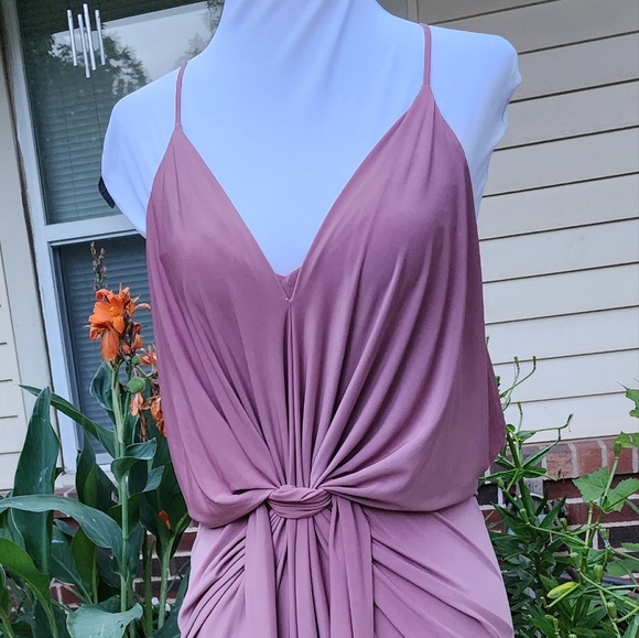 Misa Los Angeles Domino Midi Twist Knot Tie Dress Luxury Dusty Plum Pink Celeb - Picture 3 of 11